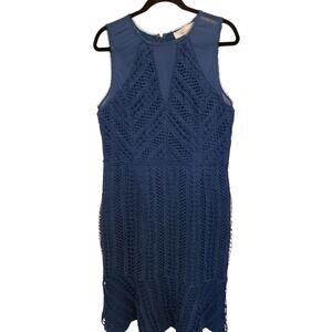Adelyn Rae Blue Lace Fitted Dress Large Knee Length